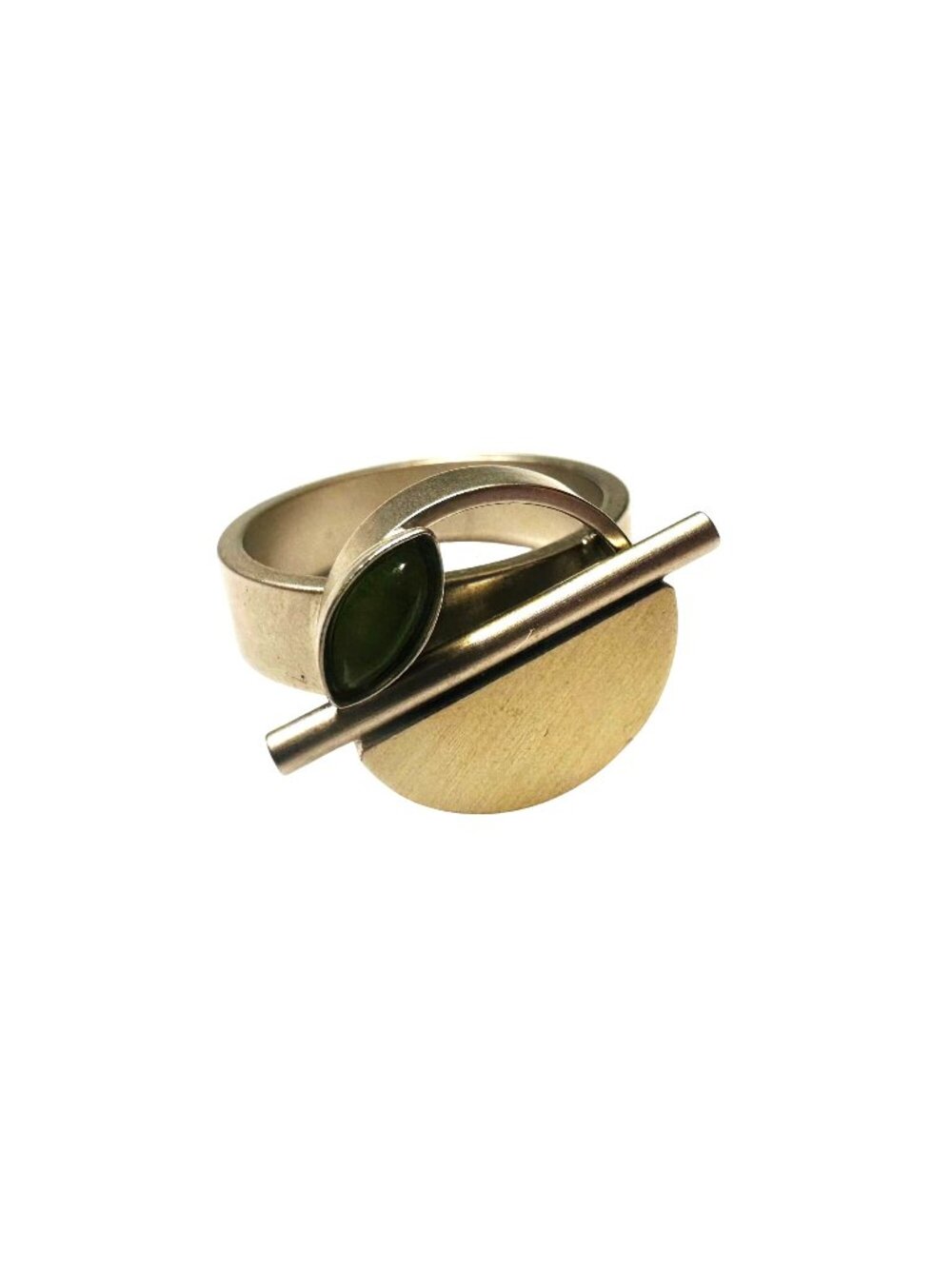 Modern Geometric Christophe Poly Ring Green Stone In Brushed Silver Size 5.5